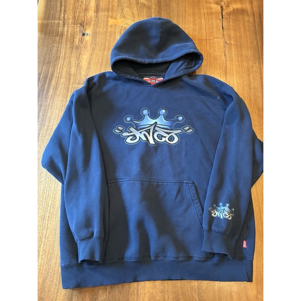 JNCO Jeans Men's Navy Double Dragon Graphic Pullover Hoodie Size L‎